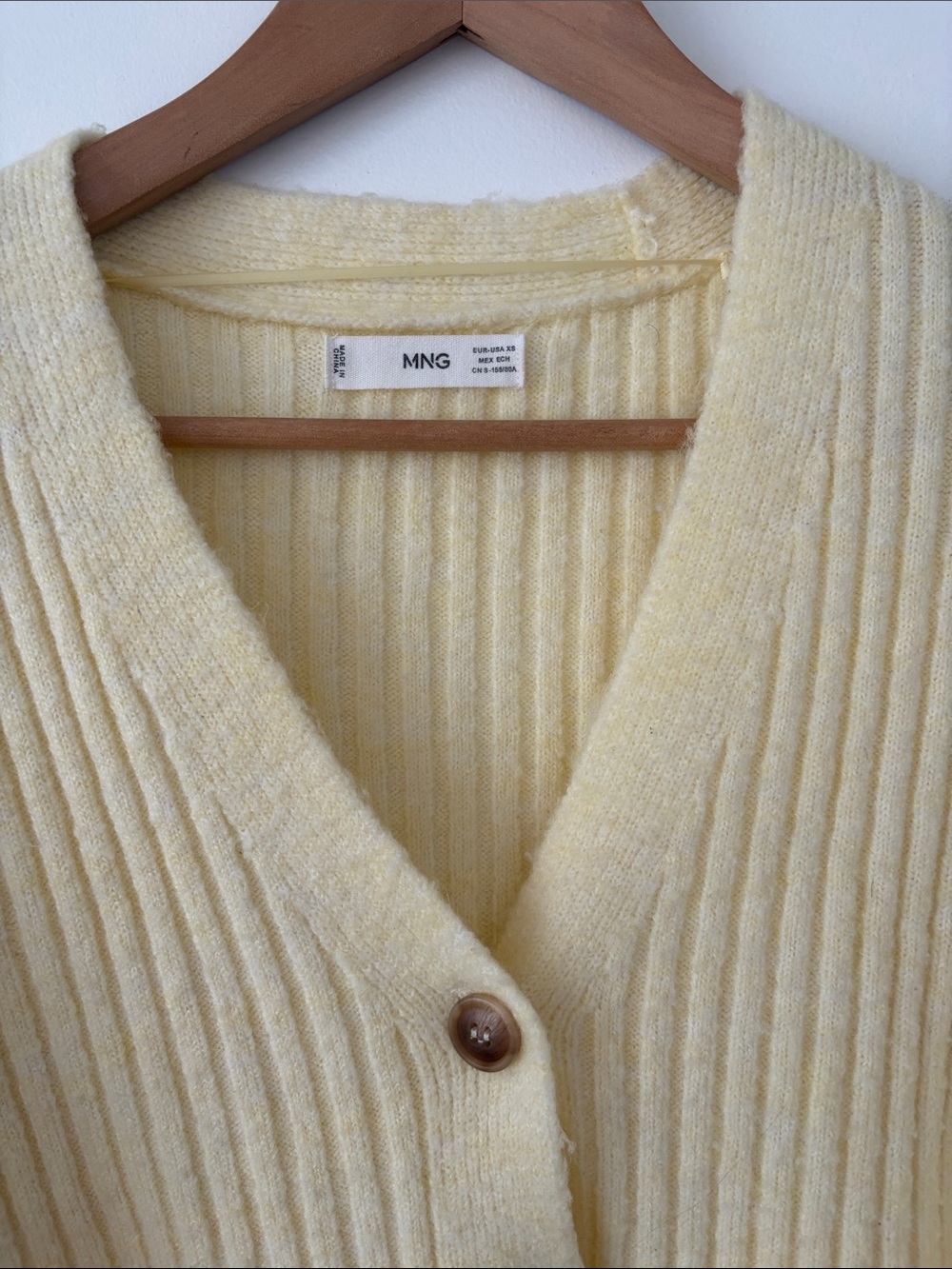 Mango Soft Pale Yellow Ribbed V-Neck Button Cardigan - Picture 2 of 3